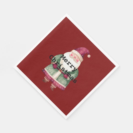 Serviette En Papier Joyeux Noël Rouge Vert Père Noël (Coin)