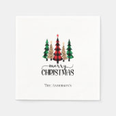 Serviette En Papier Joyeux Noël Rouge Vert Plaid Arbres personnalisés (Devant)