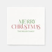 Serviette En Papier Joyeux Noël Rouge Vert Retro Typographie (Devant)