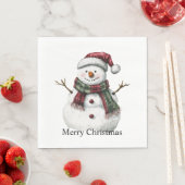 Serviette En Papier Joyeux Noël Rouge Vert Snowman (En situation)
