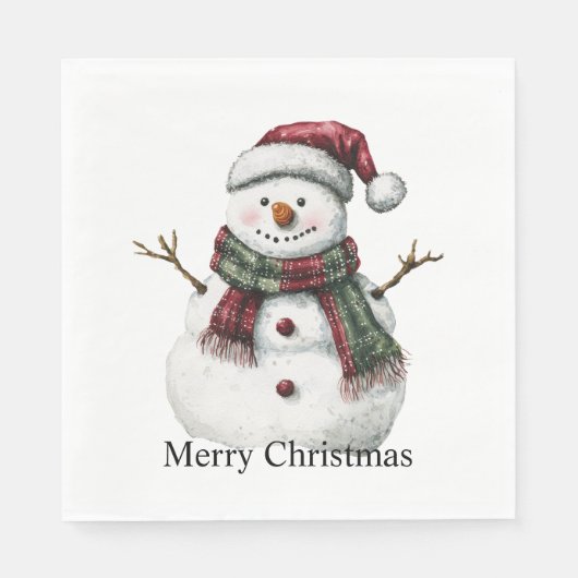 Serviette En Papier Joyeux Noël Rouge Vert Snowman (Devant)