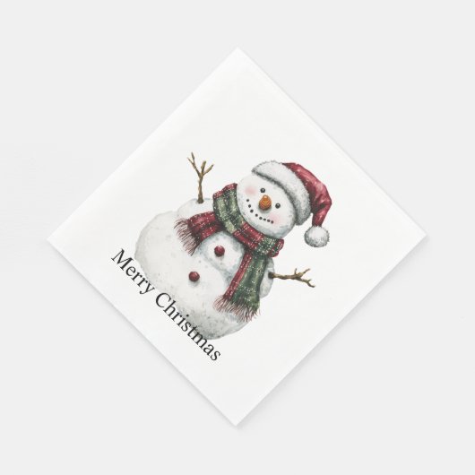 Serviette En Papier Joyeux Noël Rouge Vert Snowman (Coin)