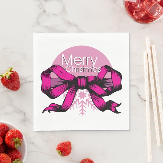 Serviette En Papier Joyeux Noël Ruban Rose