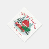 Serviette En Papier Joyeux Noël Russe Rouge Ferme Camion Blanc (Coin)