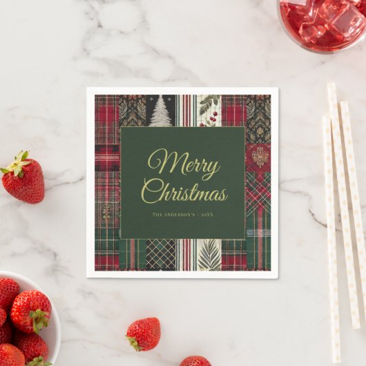 Serviette En Papier Joyeux Noël Rustique Plaid Motif (En situation)