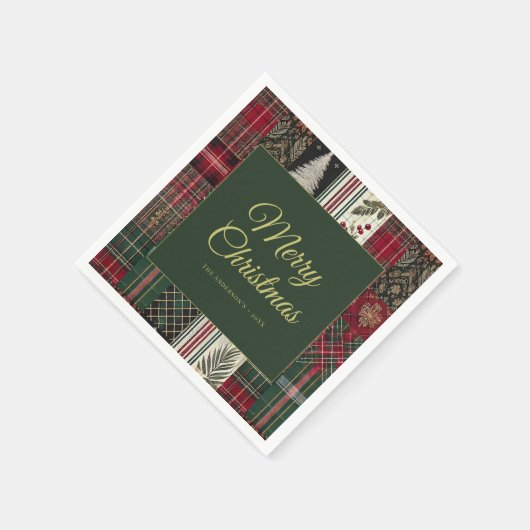 Serviette En Papier Joyeux Noël Rustique Plaid Motif (Coin)