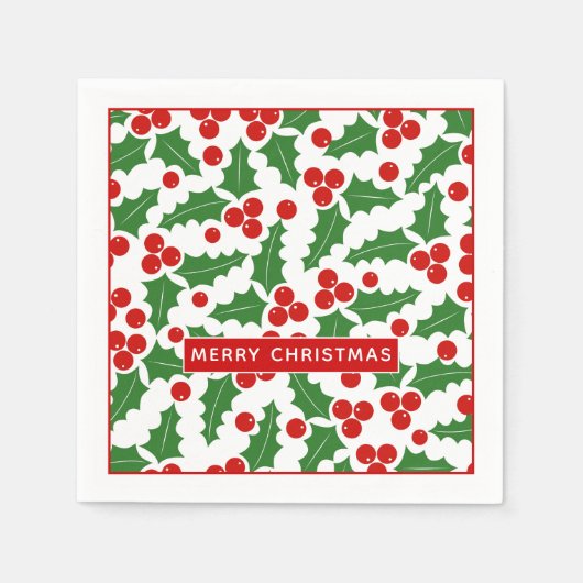 Serviette En Papier Joyeux Noël saint motif rouge et vert (Devant)