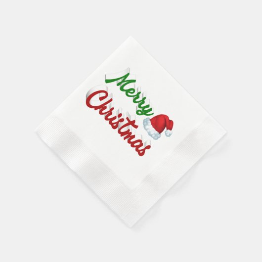 Serviette En Papier Joyeux Noël Santa Chapeau rouge vert script (Coin)