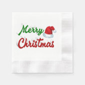 Serviette En Papier Joyeux Noël Santa Chapeau rouge vert script (Devant)