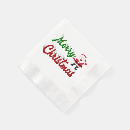 Serviette En Papier Joyeux Noël Santa Claus rouge vert script (Coin)