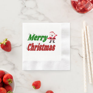 Serviette En Papier Joyeux Noël Santa Claus rouge vert typographie