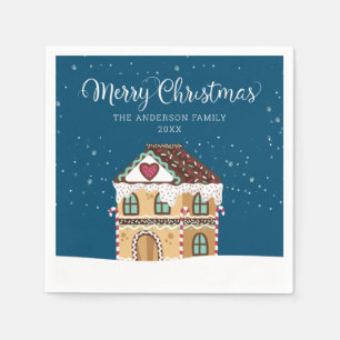 Serviette En Papier Joyeux Noël Scène hivernale Maison en pain d'épice