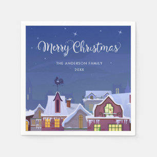 Serviette En Papier Joyeux Noël Scène hivernale Toits