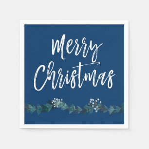 Serviette En Papier Joyeux Noël Script bleu Noël