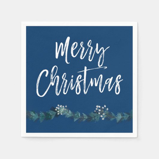 Serviette En Papier Joyeux Noël Script bleu Noël (Devant)