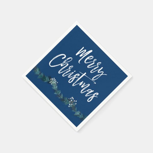 Serviette En Papier Joyeux Noël Script bleu Noël (Coin)