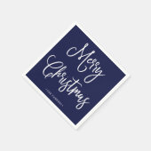 Serviette En Papier Joyeux Noël | Script manuscrit sur Navy Blue (Coin)