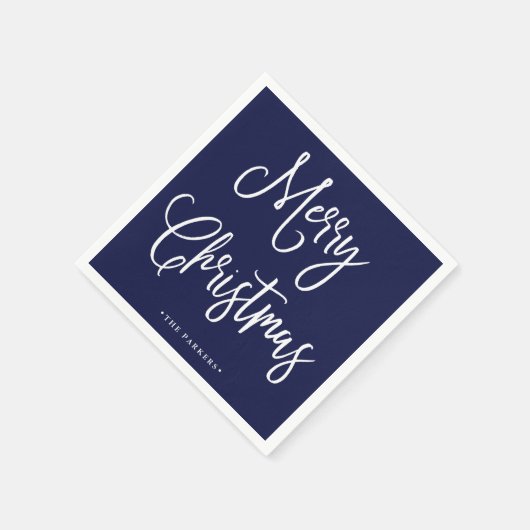 Serviette En Papier Joyeux Noël | Script manuscrit sur Navy Blue (Coin)