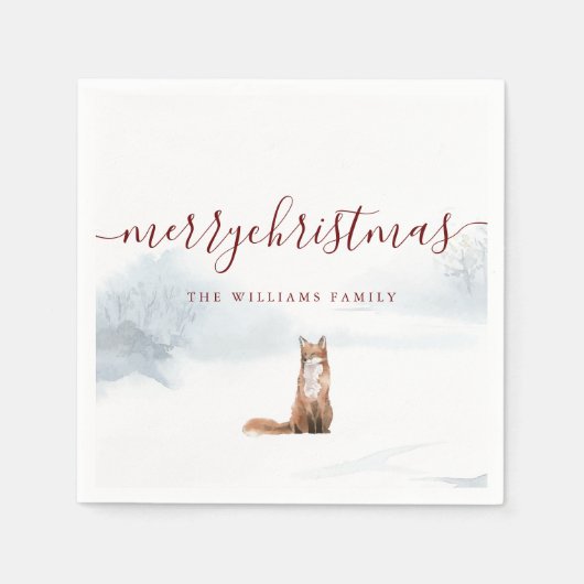 Serviette En Papier Joyeux Noël Script Winter Fox Holiday (Devant)