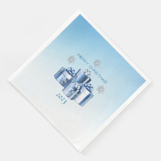 Serviette En Papier Joyeux Noël Silver & Blue Presents & Snowflake (Coin)