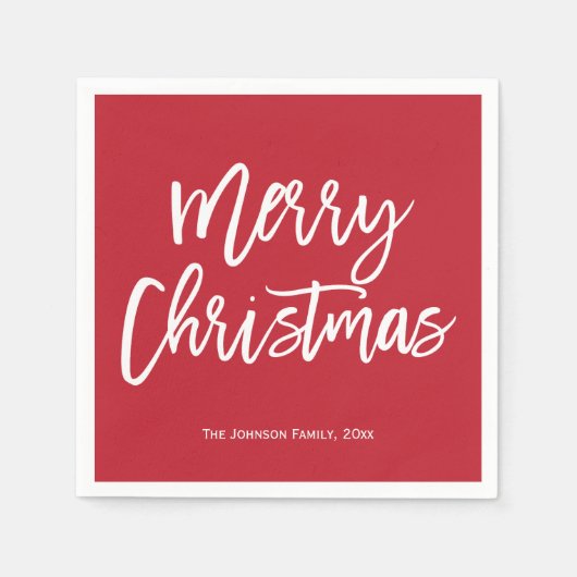 Serviette En Papier Joyeux Noël Simple Rouge Et Blanc (Devant)