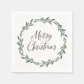 Serviette En Papier Joyeux Noël Simple Rustique Aquarelle Verdure (Devant)