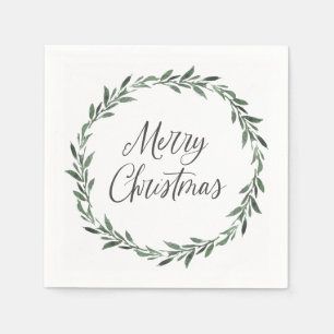 Serviette En Papier Joyeux Noël Simple Rustique Aquarelle Verdure