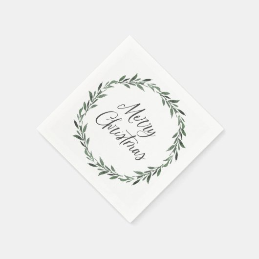 Serviette En Papier Joyeux Noël Simple Rustique Aquarelle Verdure (Coin)