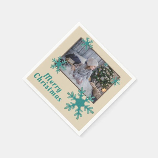 Serviette En Papier Joyeux Noël Snowflakes Holiday Photo (Coin)
