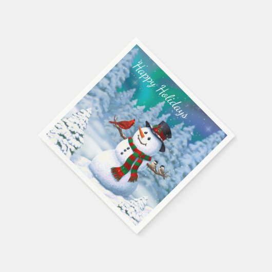Serviette En Papier Joyeux Noël Snowman & Birds Winter Scene (Coin)