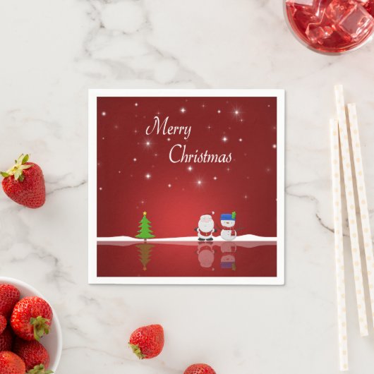 Serviette En Papier Joyeux Noël Snowman et Père Noël (En situation)