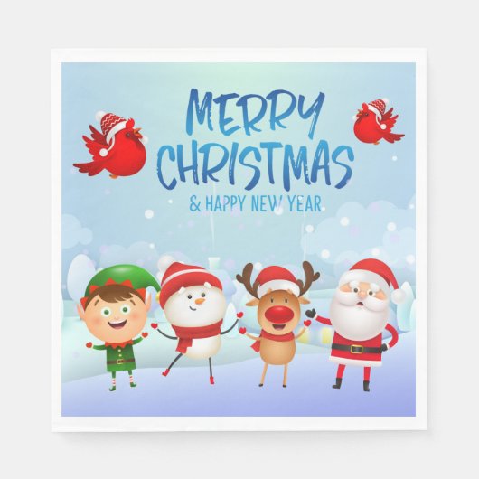 Serviette En Papier Joyeux Noël Snowman Père Noël Rudolph Elf (Devant)