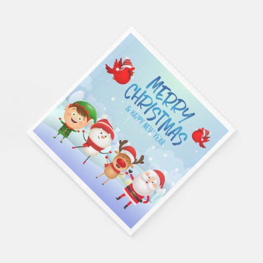 Serviette En Papier Joyeux Noël Snowman Père Noël Rudolph Elf (Coin)