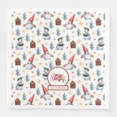 Serviette En Papier Joyeux Noël Snowman Snowflakes Monogramme (Devant)