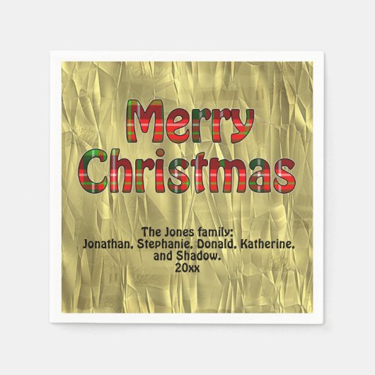 Serviette En Papier Joyeux Noël Tartan Typographie Motif - Noms (Devant)