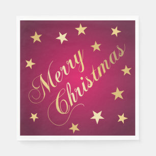 Serviette En Papier Joyeux Noël Tons Dorés Étoiles Bourgogne Élégant