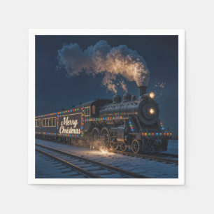 Serviette En Papier Joyeux Noël Train Vintage Dans La Neige