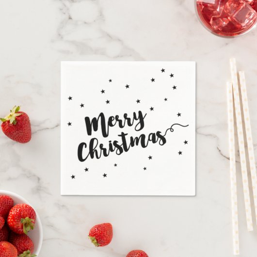 Serviette En Papier Joyeux Noël - Typographie de script et étoiles (En situation)
