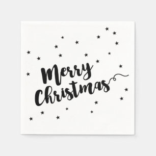 Serviette En Papier Joyeux Noël - Typographie de script et étoiles