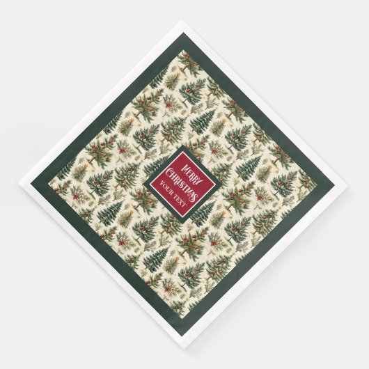 Serviette En Papier Joyeux Noël typographie rouge vert (Coin)