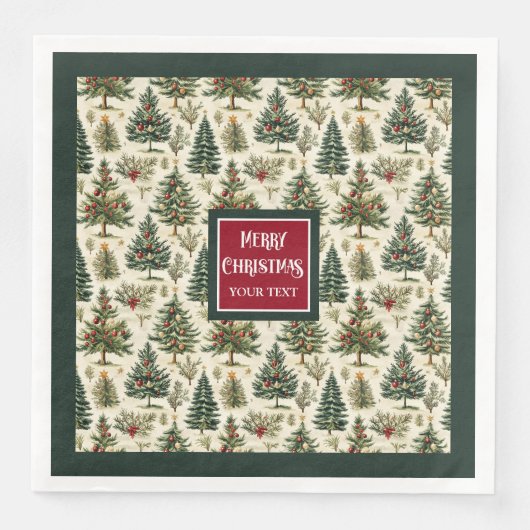 Serviette En Papier Joyeux Noël typographie rouge vert (Devant)