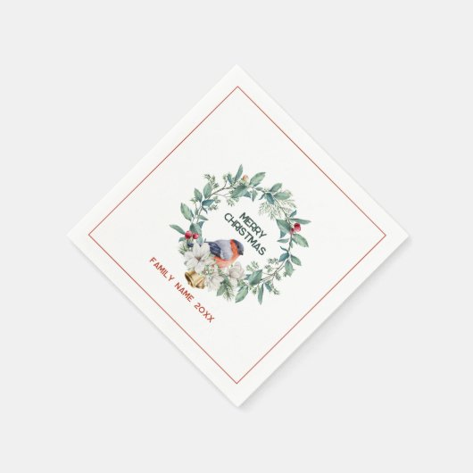 Serviette En Papier Joyeux Noël Typographie Wreath & Red Robin (Coin)
