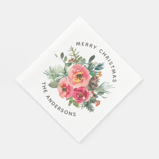 Serviette En Papier Joyeux Noël | Vacances botaniques en aquarelle (Coin)