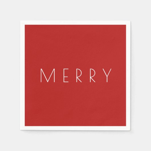 Serviette En Papier Joyeux Noël Vacances Minimal Rouge Blanc (Devant)