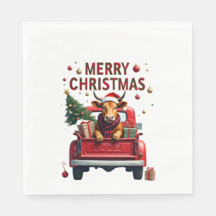 Serviette En Papier Joyeux Noël Vache des Highlands Écossais Xmas Ferm