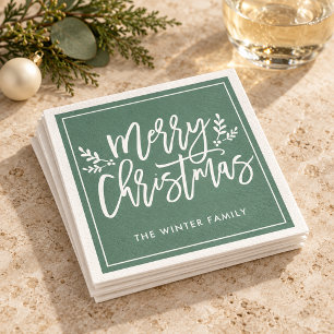 Serviette En Papier Joyeux Noël Vert Écriture Moderne Fêtes