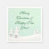 Serviette En Papier Joyeux Noël vert et pins neigeux (Devant)