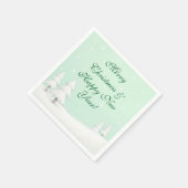 Serviette En Papier Joyeux Noël vert et pins neigeux (Coin)