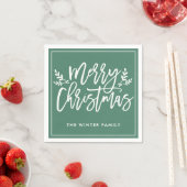 Serviette En Papier Joyeux Noël Vert moderne Script Vacances (En situation)