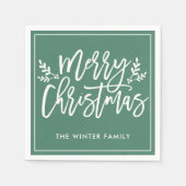 Serviette En Papier Joyeux Noël Vert moderne Script Vacances (Devant)